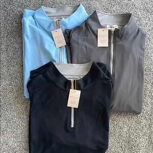 3 Peter Millar Perth Black,Gray, Lt blue Quarter-Zip Pullover. New w tags